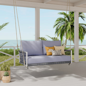 1-Piece Woven Rope Outdoor Swing Sofa with Soft Cushions Seating 2 for Patio
