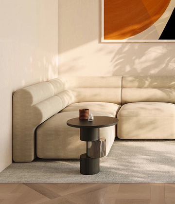 The minimalist modern coffee table enhances the elegance of the living room