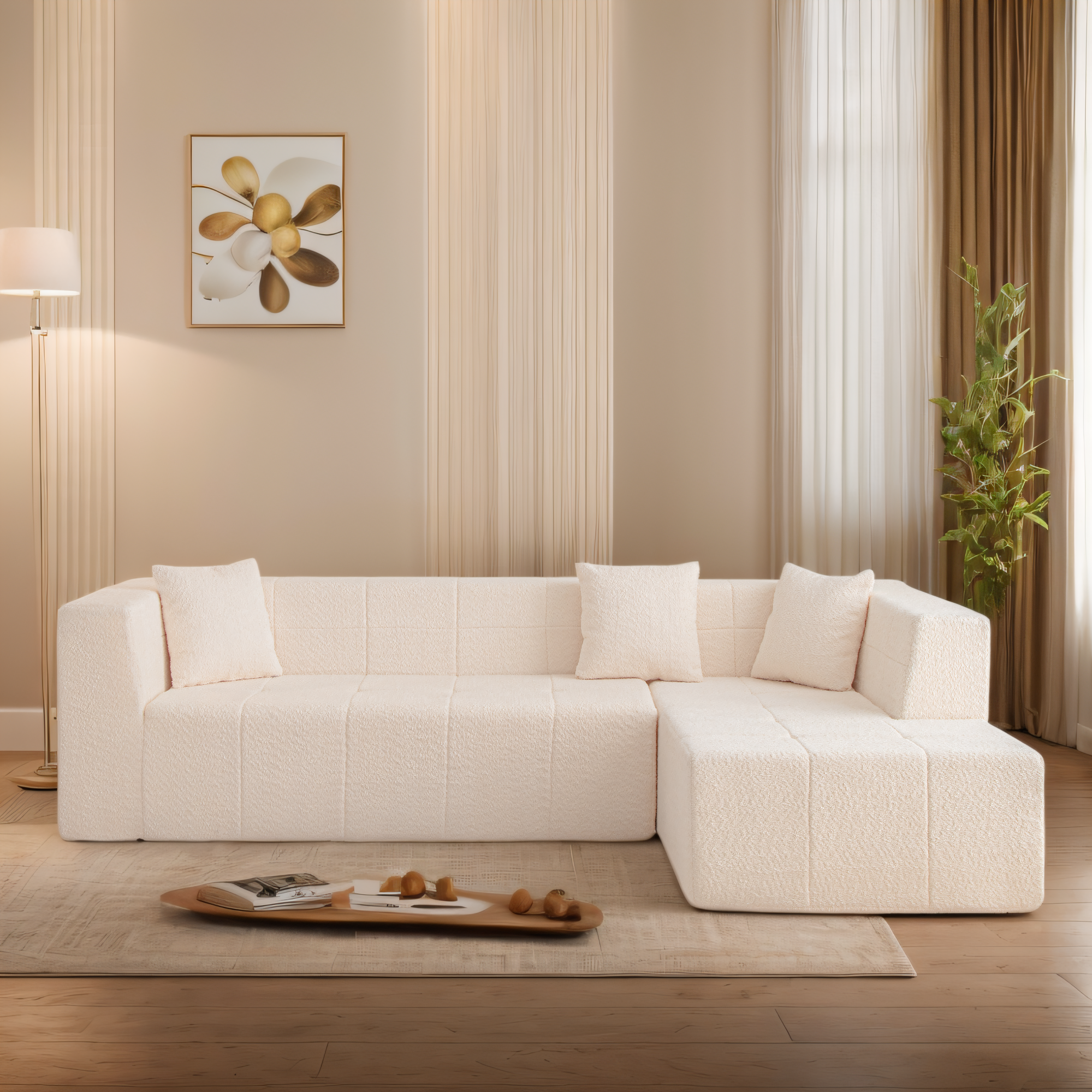 Deep Seat Tufted Comfy Sofa set with Chaise for Living Room