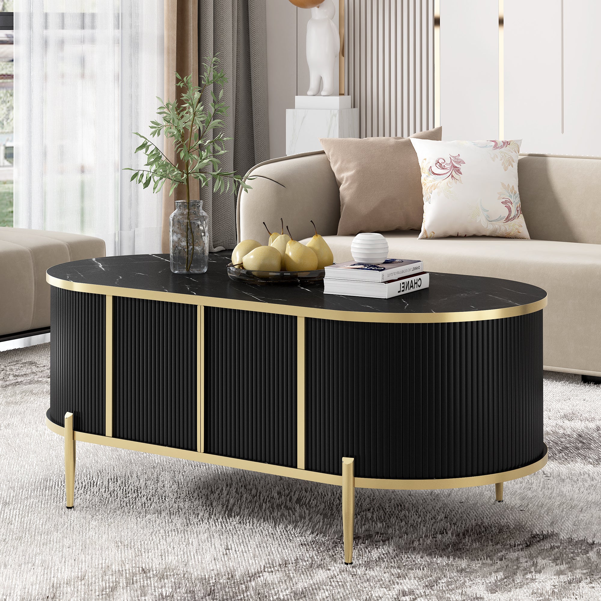 Modern Luxury Oval shaped Fluted Coffee Table