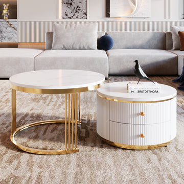 Modern 2 Pieces White Round Nesting Coffee Table