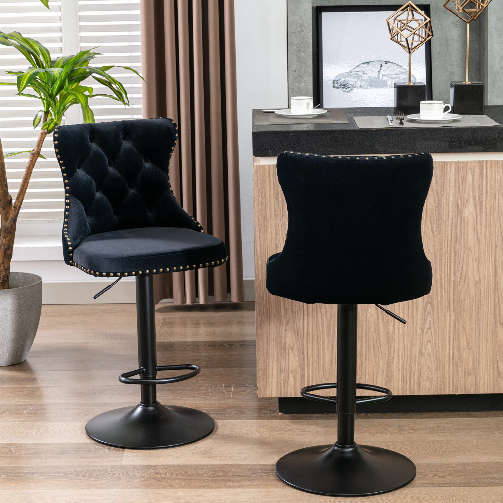 Adjusatble Seat Height Swivel Velvet Barstools