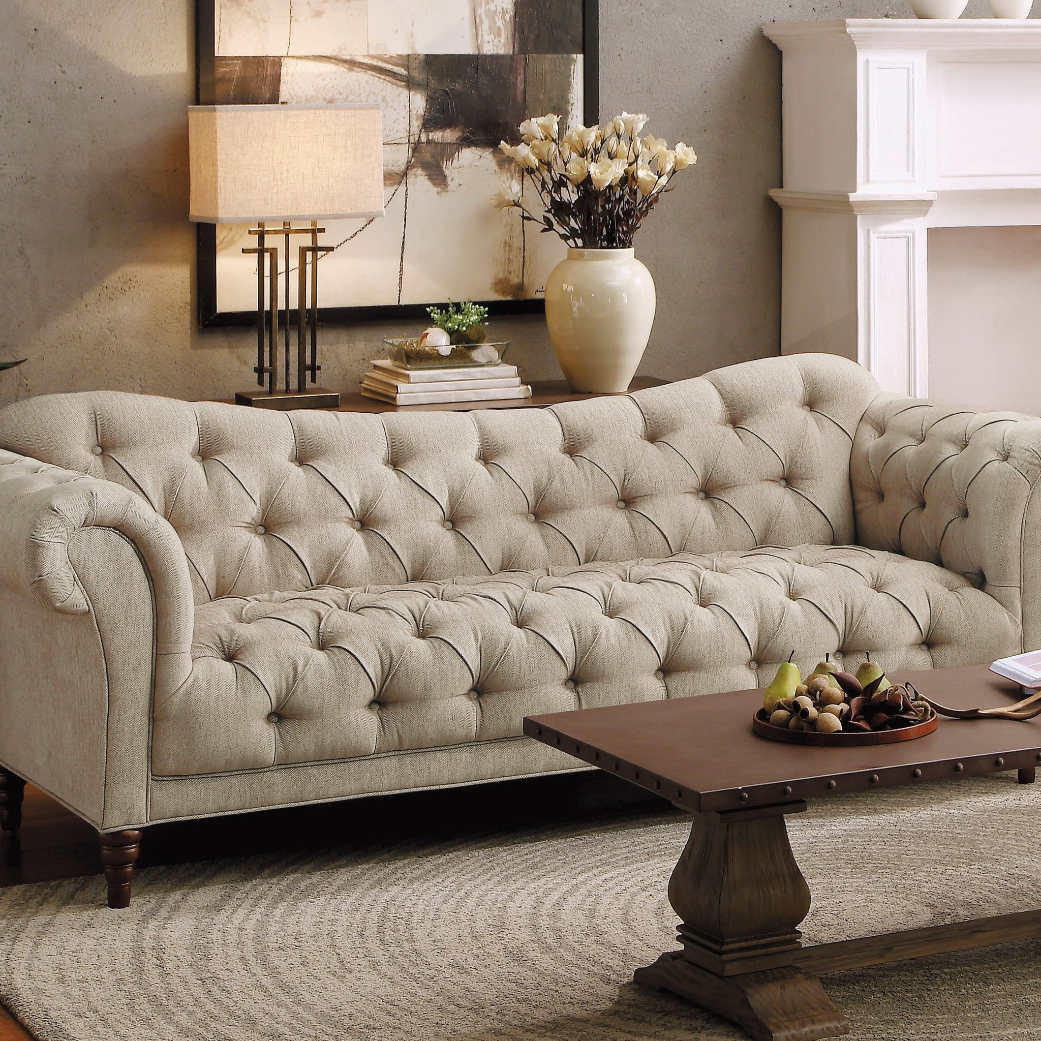 Traditional Style Button-Tufted Sofa