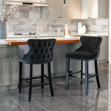 Contemporary Velvet Upholstered Wing-Back Barstools