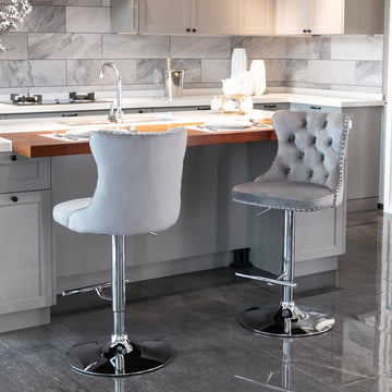 Adjusatble Seat Height Swivel Velvet Barstools