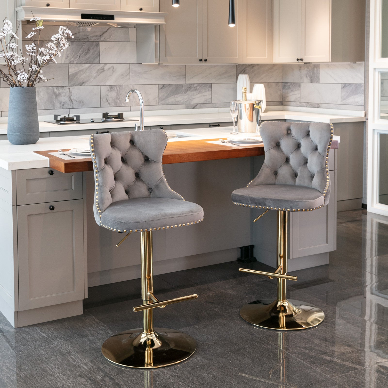 Golden Swivel Velvet Barstools