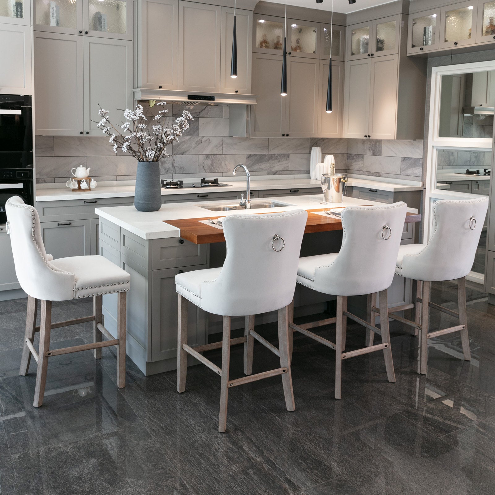 Contemporary Velvet Upholstered Barstools