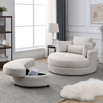 Modern Sofa Lounge Big Round Chair with Storage Ottoman