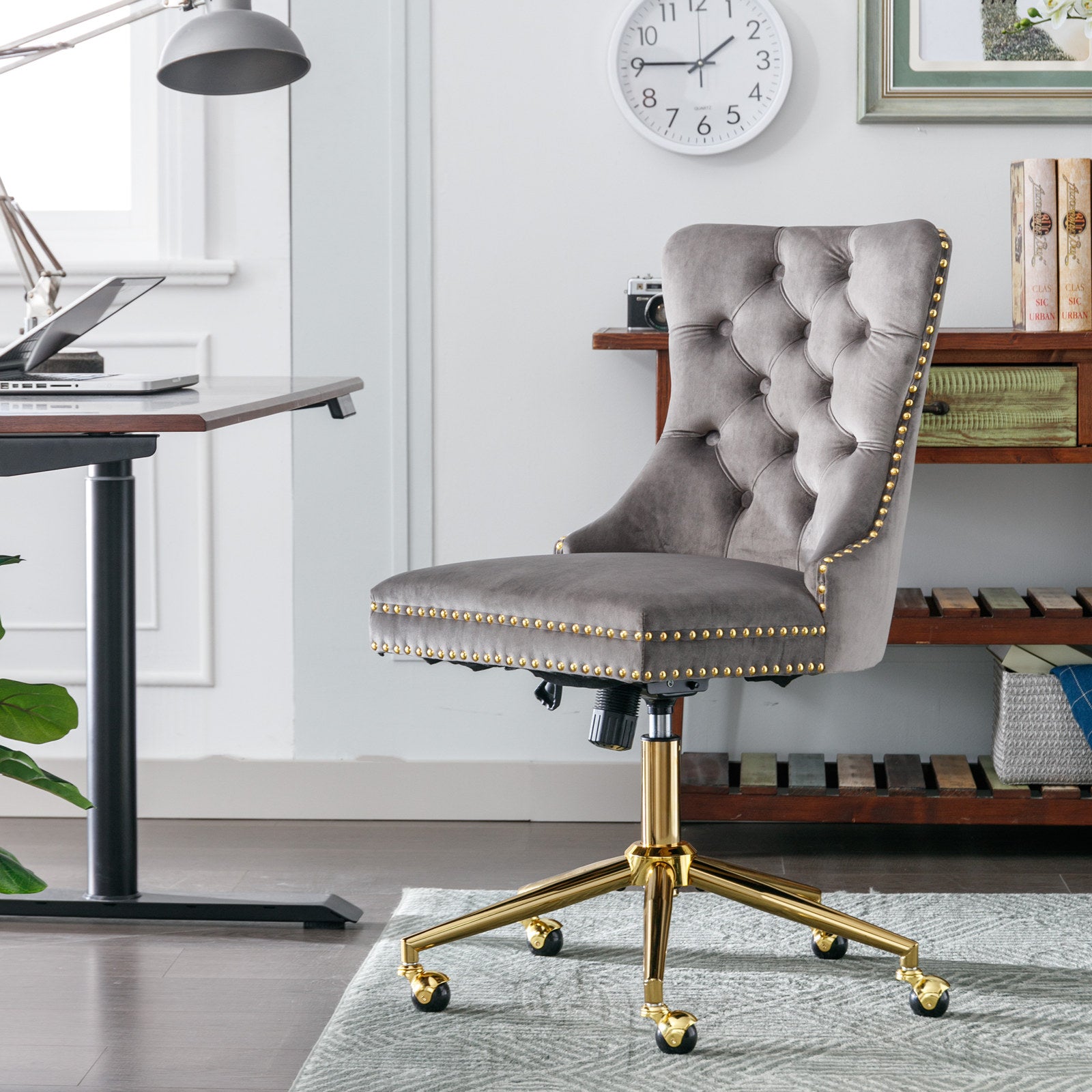 Velvet Upholstered Tufted Button Home Office Chair