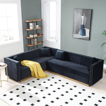 Contemporary Vertical Channel Tufted Velvet Sectional Sofa