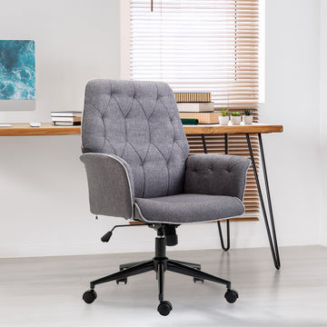 Tufted Height Adjustable Computer Desk Chair with Swivel Wheels and Padded Armrests