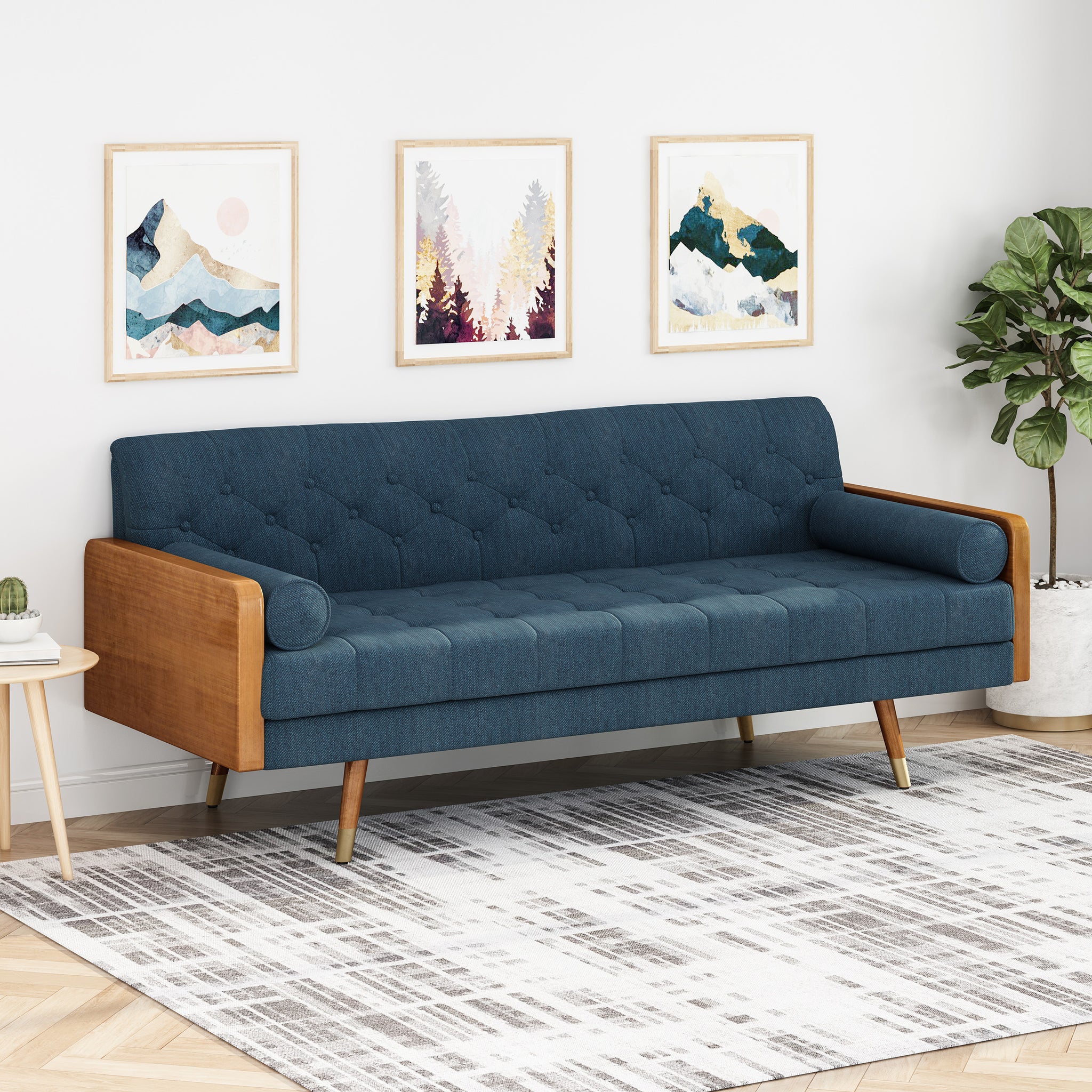 Mid-Century Modern Tufted Fabric Sofa