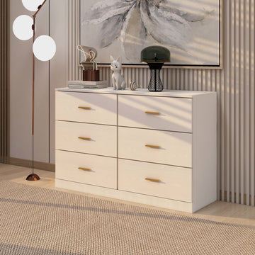 Modern White 6-Drawer Dresser for Bedroom - Ample Storage Wide Chest of Drawers