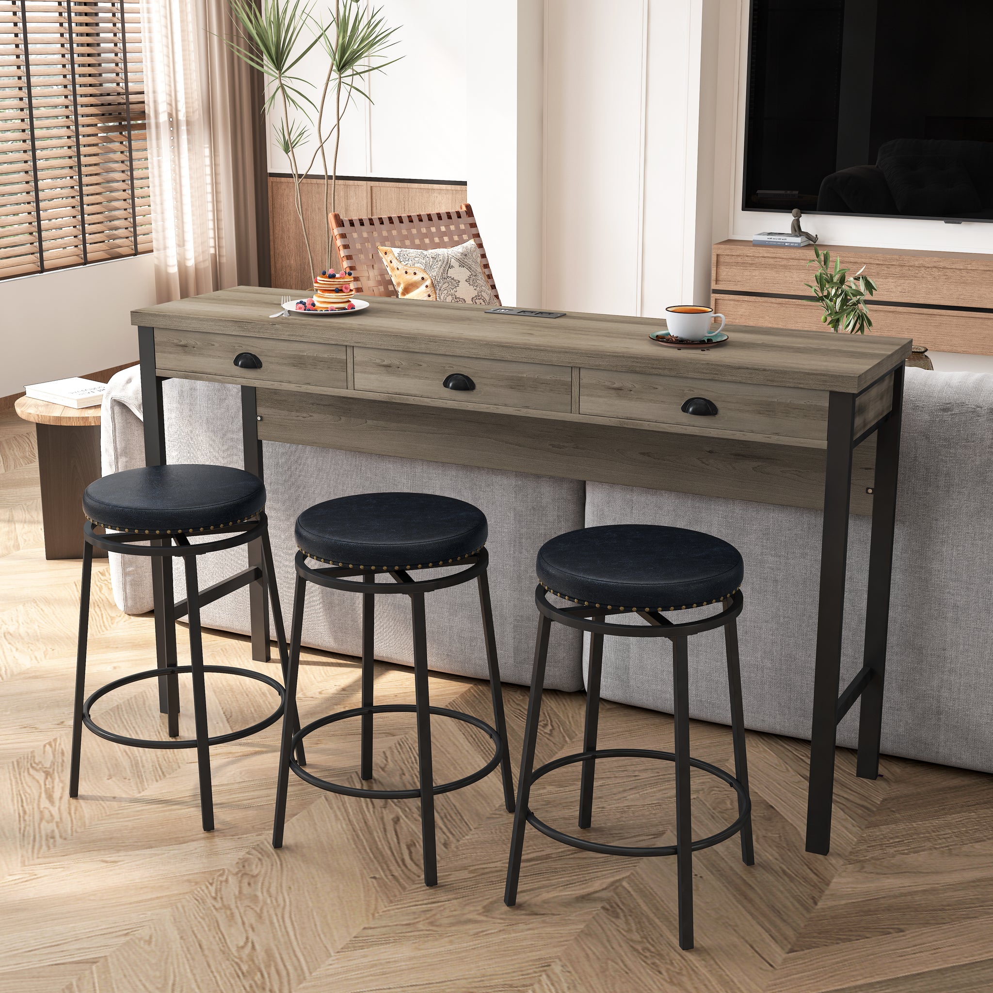 Bar Kitchen Table Set With Circular PU Stools