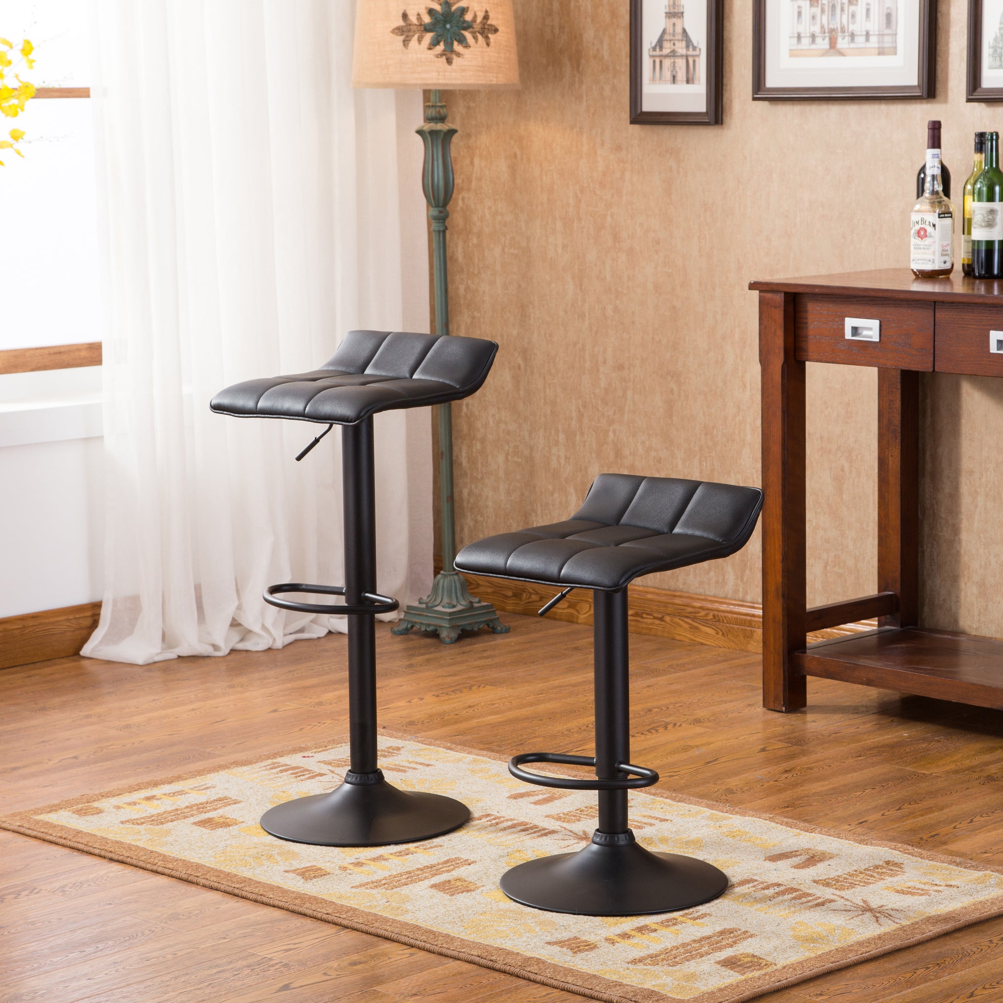 Swivel Black Bonded Leather Adjustable Bar Stool