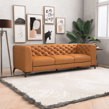 Tufted Tight Back Genuine Leather Sofa