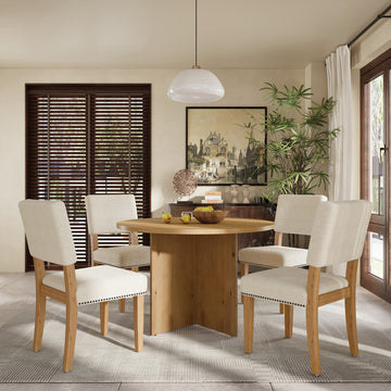 Pedestal Kitchen Table Set with 4 Upholstered Dining Chairs for Studio