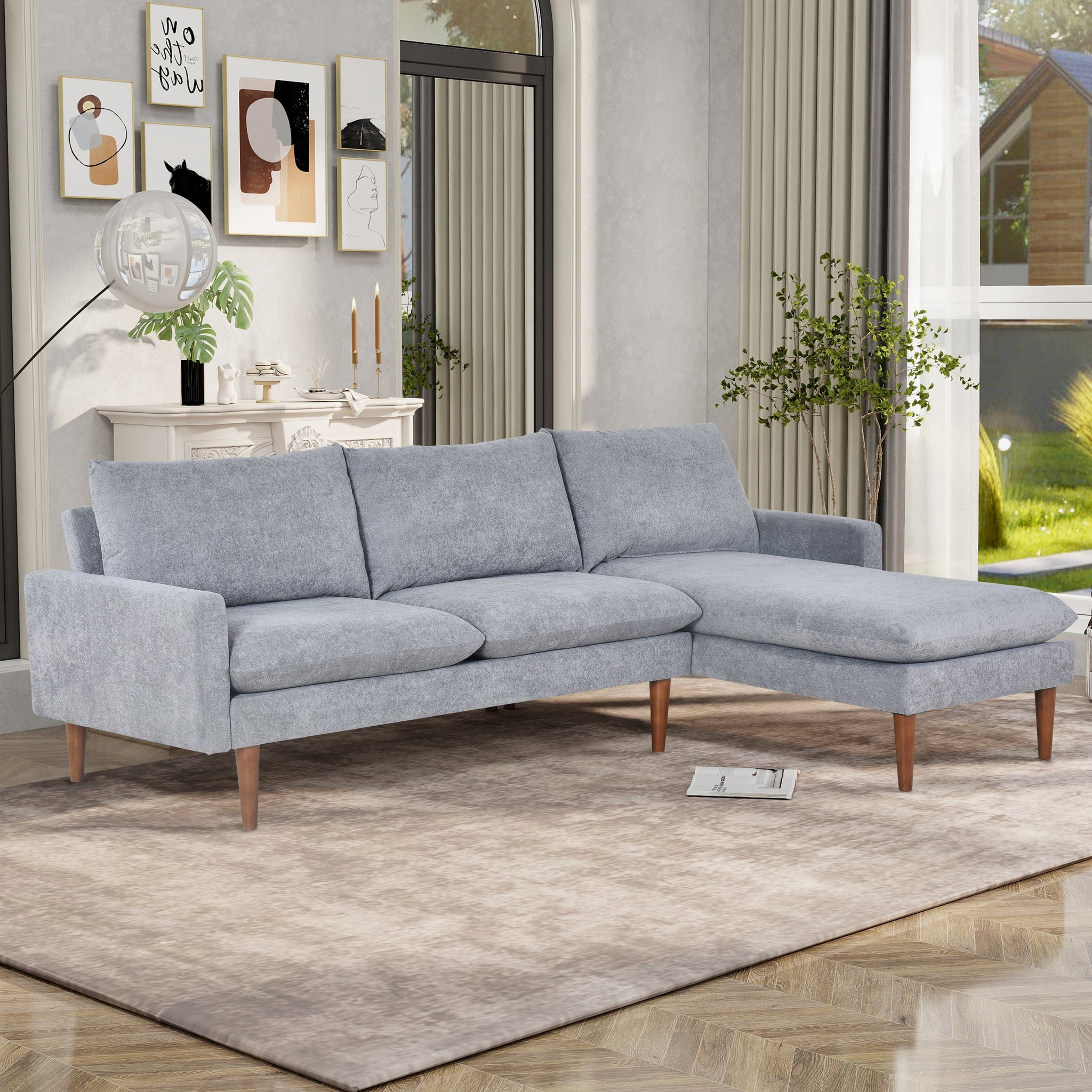 L-Shaped Sofa with Padded Cashmere