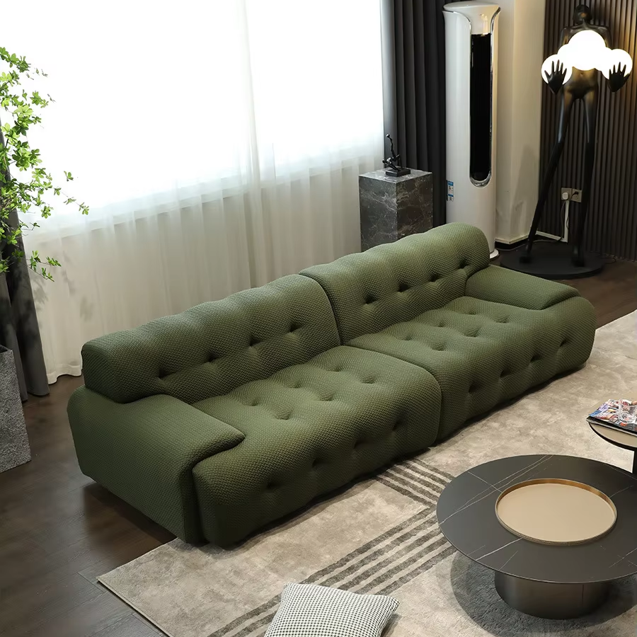 Light Luxury Retro Style Green Fabric Sofa