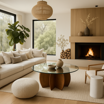 Modern Round Coffee Table with Solid Wood Legs