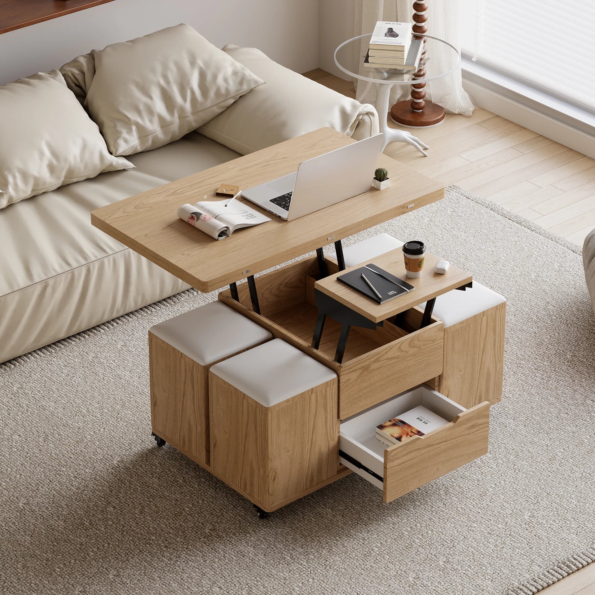 Modern Natural Lift Top Coffee Table