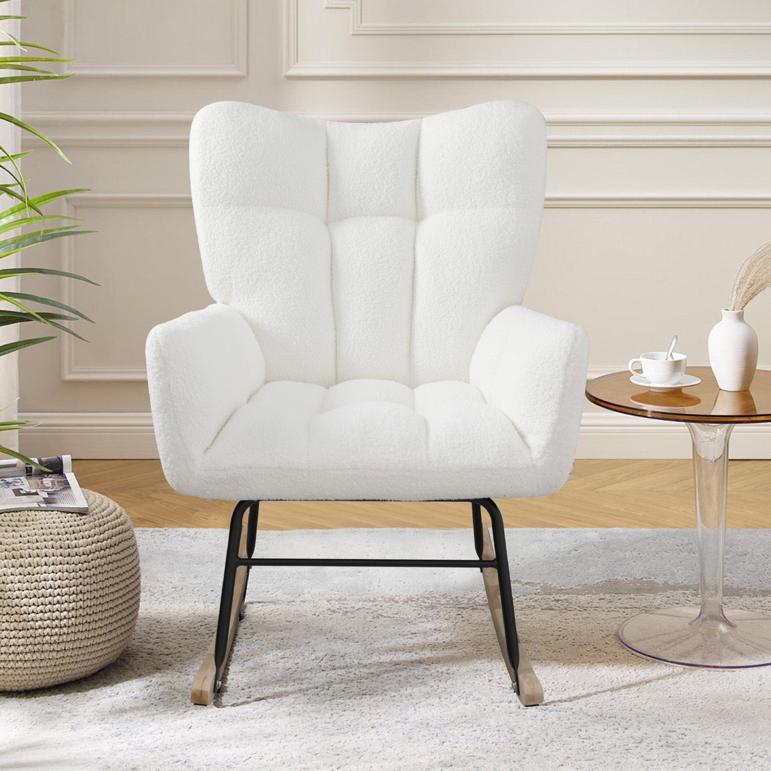 Upholstered Rocker Armchair with High Backrest