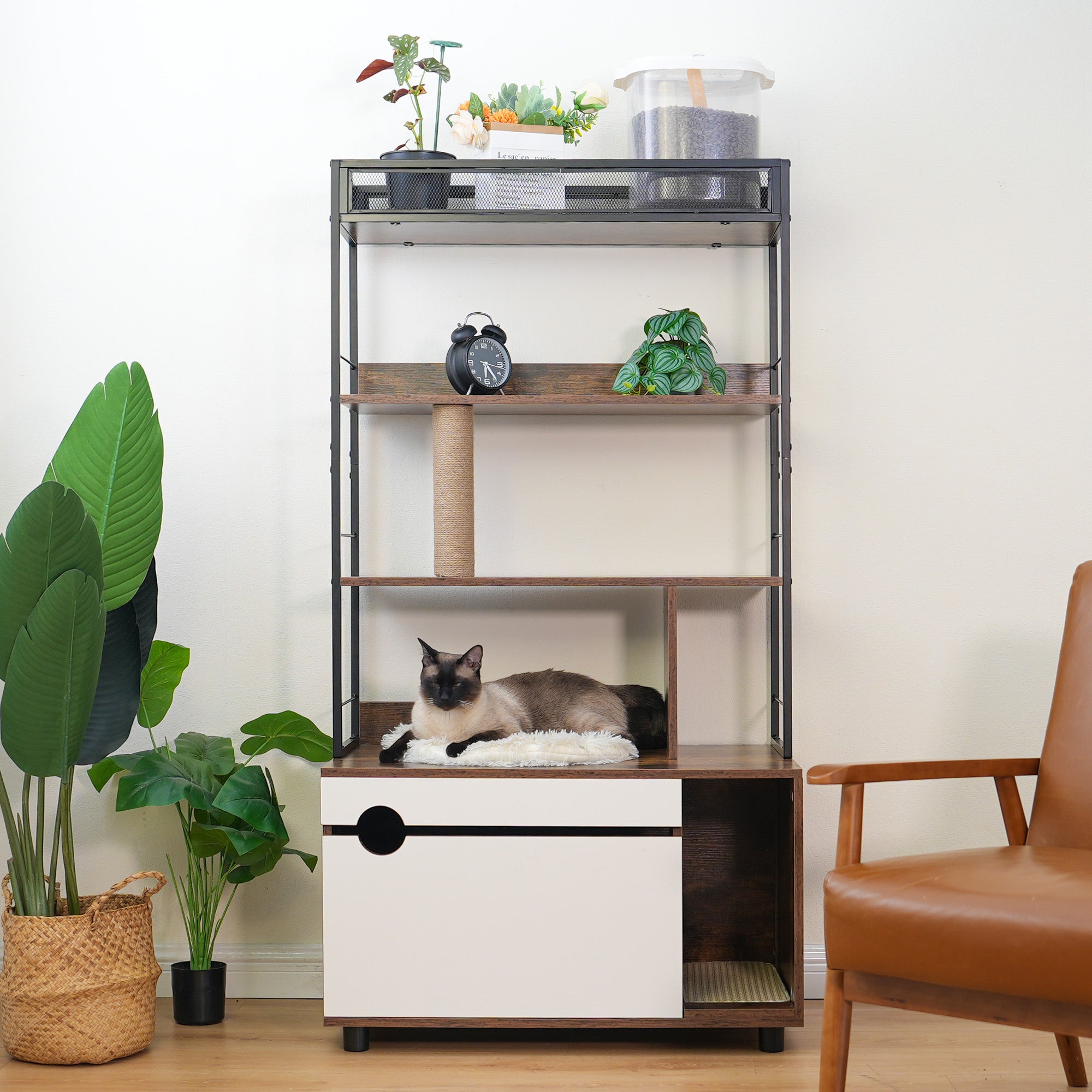 Cat Litter Box Enclosure with Shelves