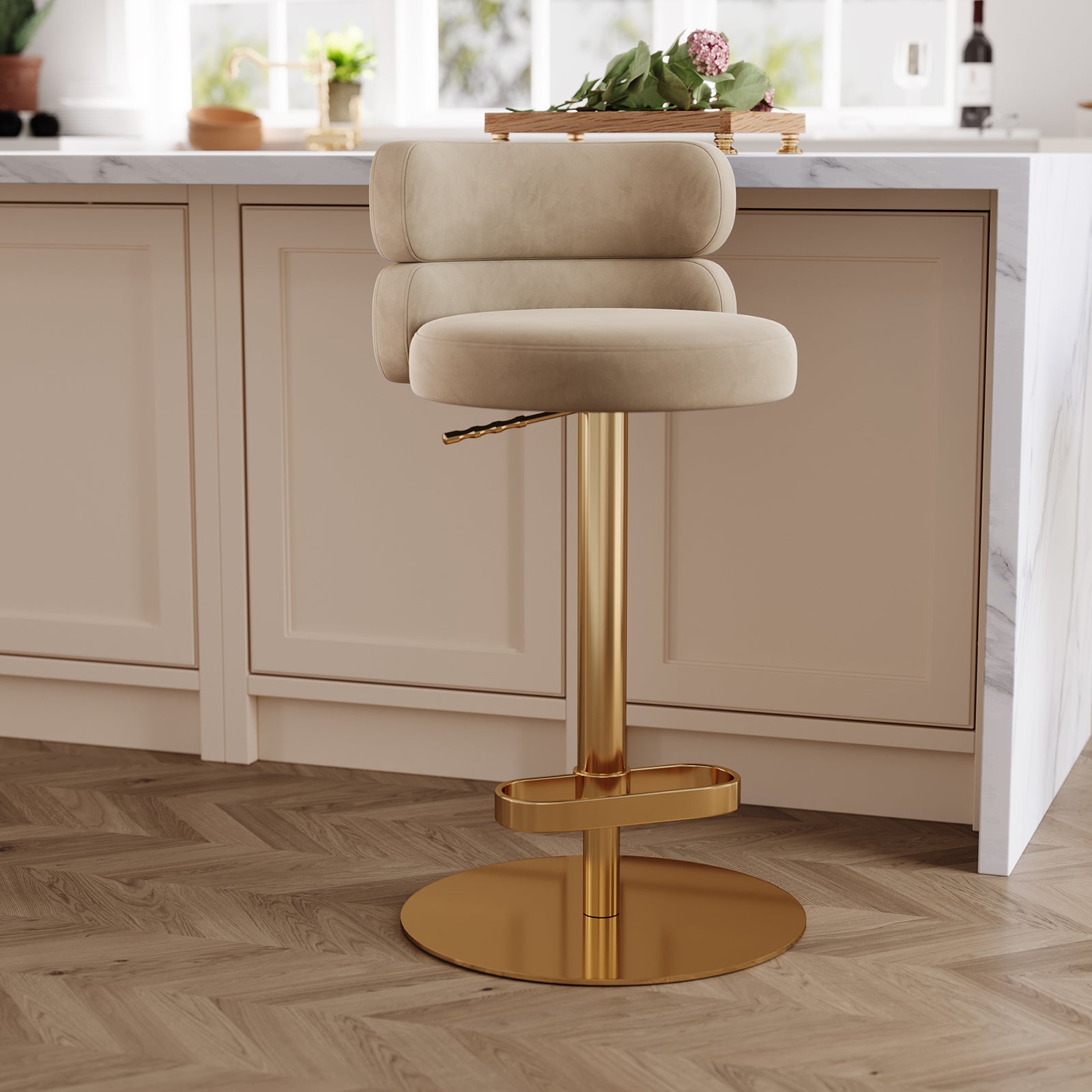 Adjustable Height Swivel Barstool in Stainless Steel