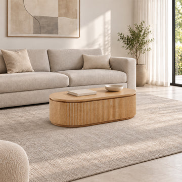 Modern Oval Coffee Table with Fluted Base
