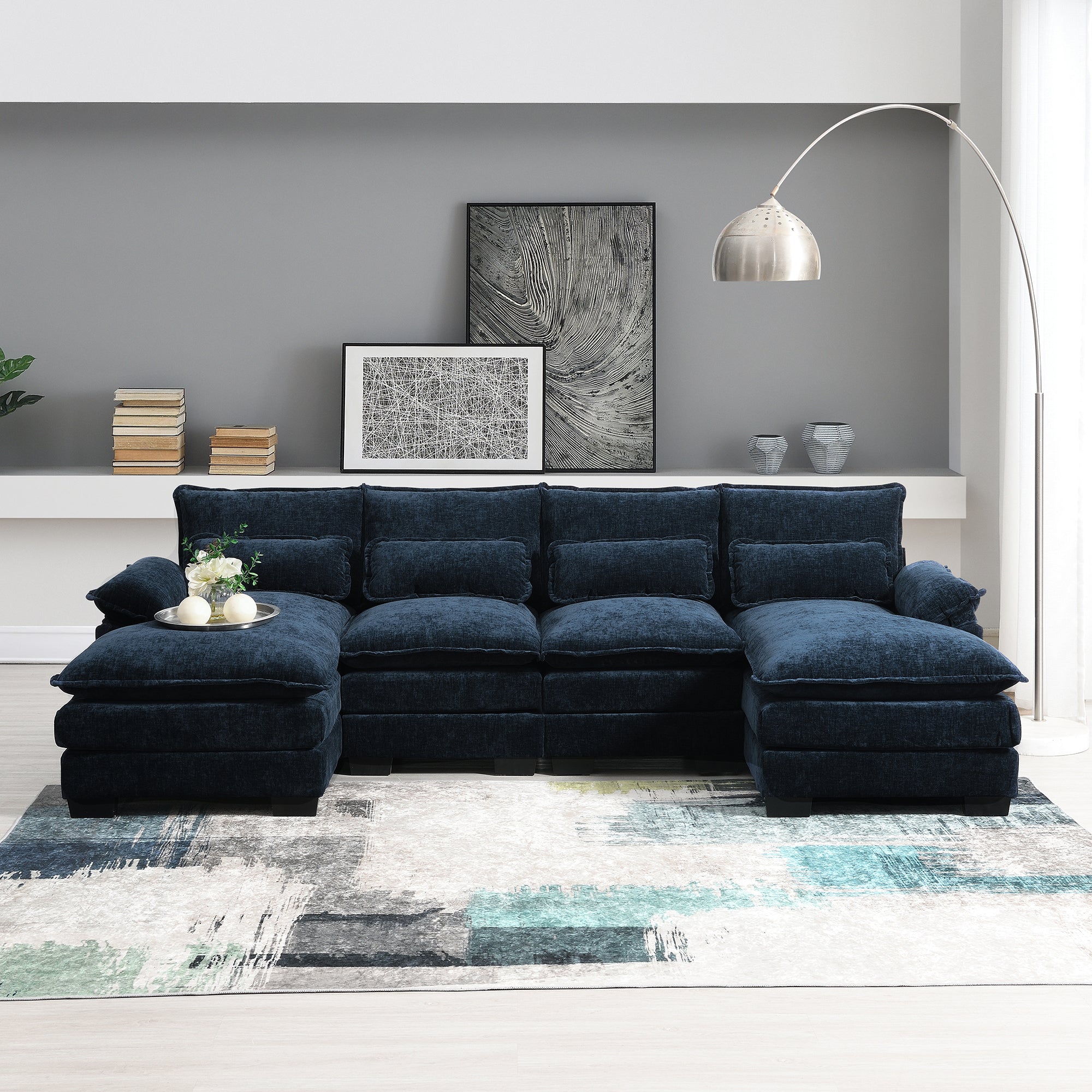 Modern U-shaped Sectional Sofa with Waist Pillows