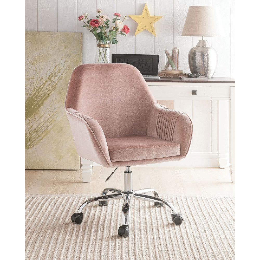 Peach Velvet & Chrome Office Chair