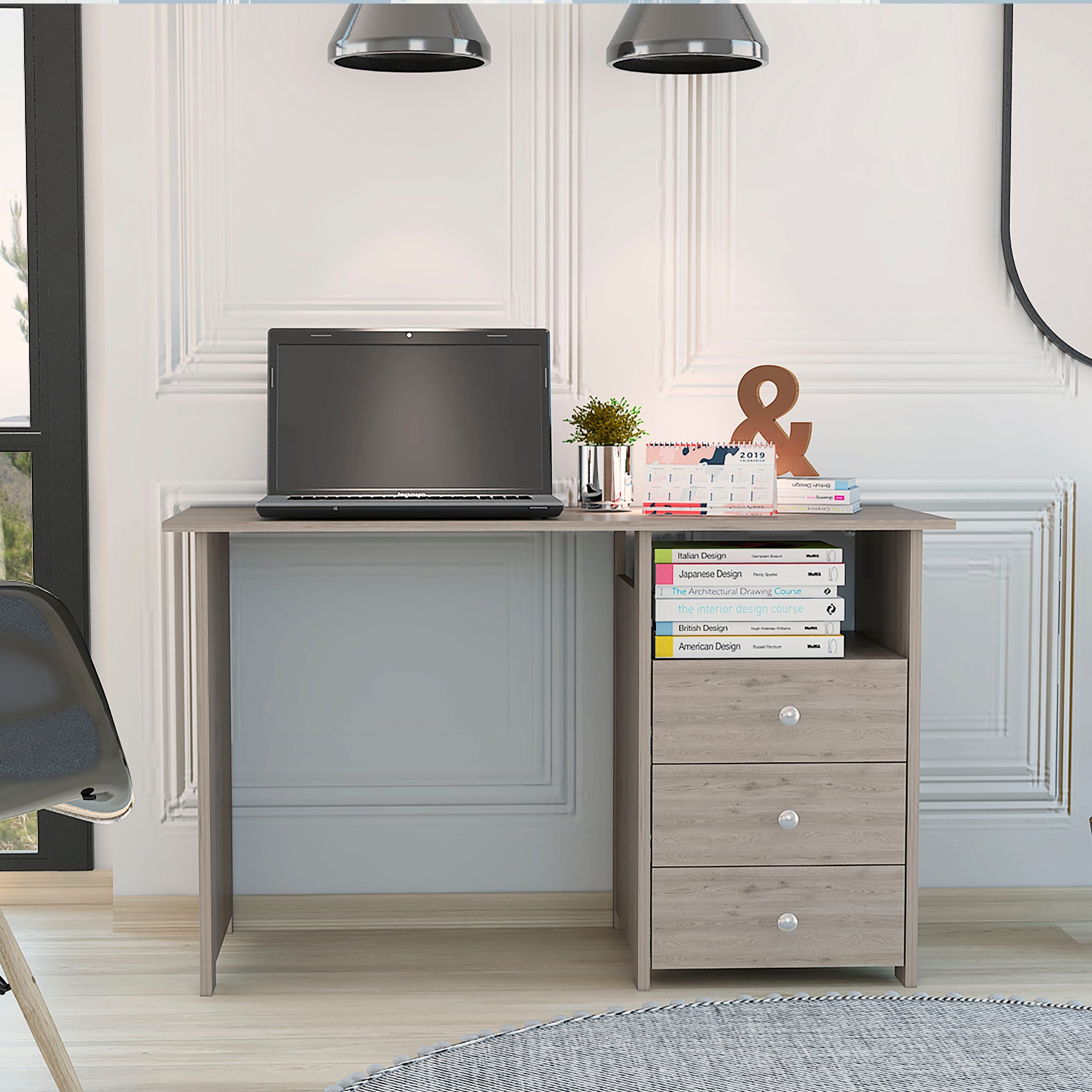 3 Drawers Computer Desk with Open Storage Cabinet