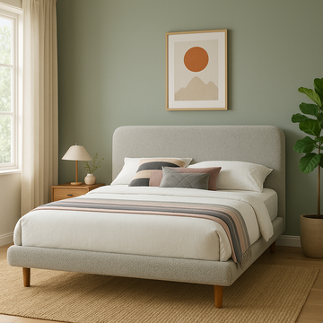 Gray Boucle Queen Bed