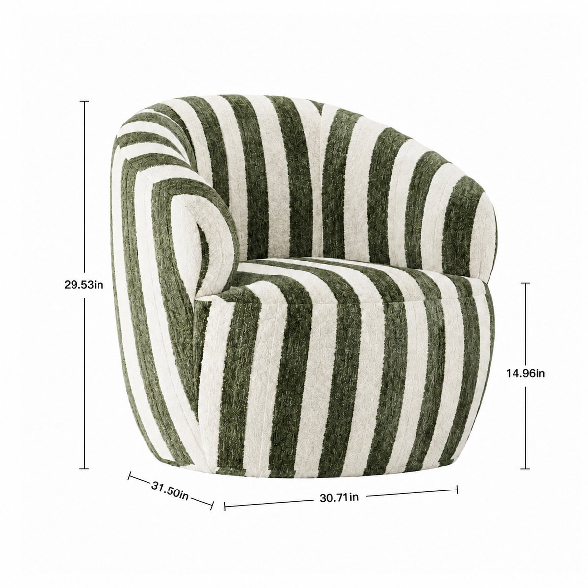 Tub accent chair dimension diagram with measurements in inches