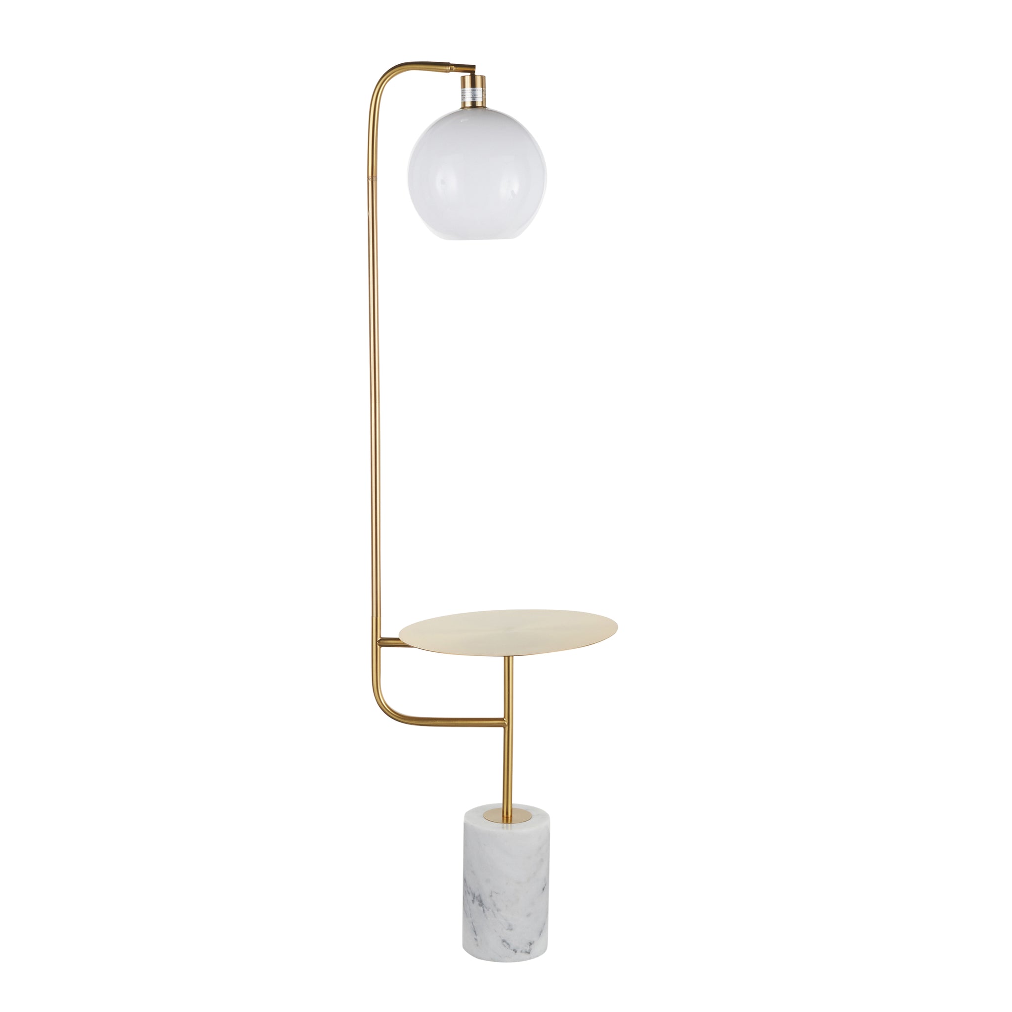 Glam Floor Lamp with Gold Metal Side Table and White Marble Base