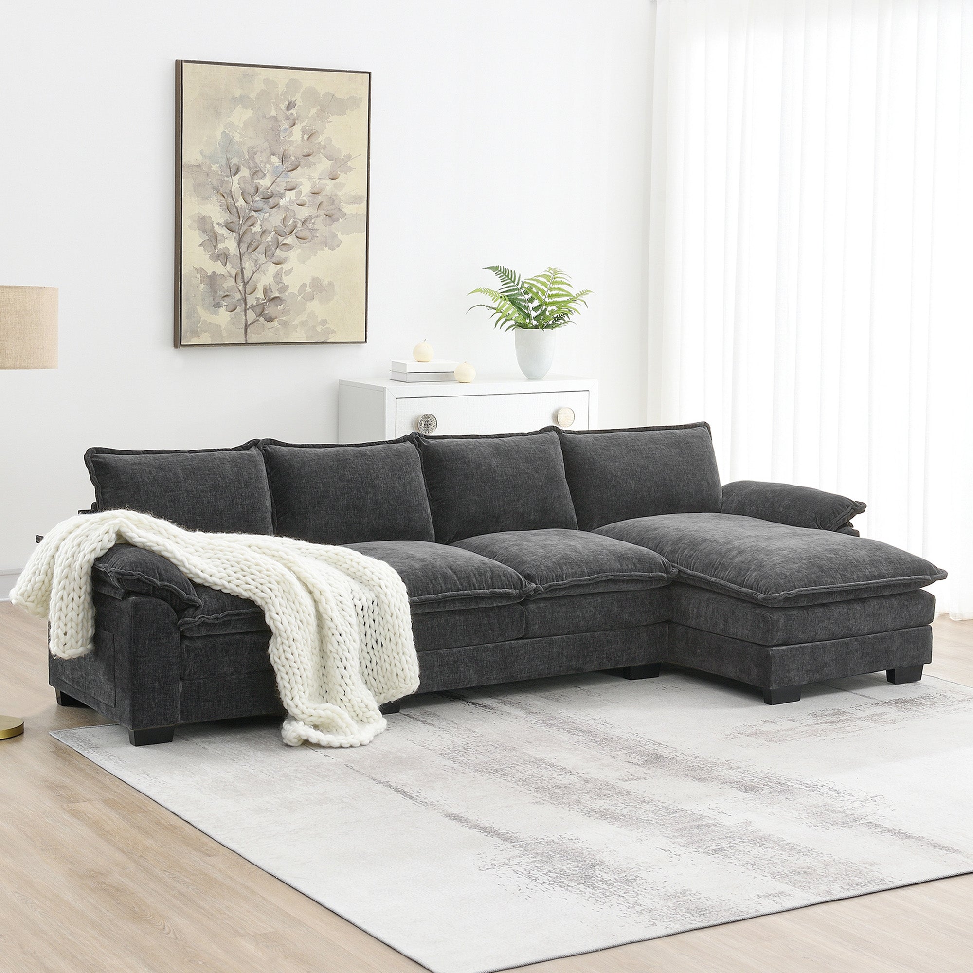 Modern L-shaped Chenille Cloud Sofa