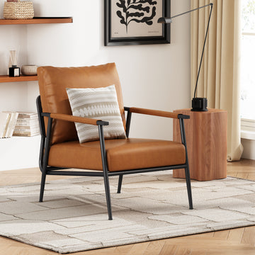 Mid-Century Modern Accent Chair with Brown Faux Leather Upholstery