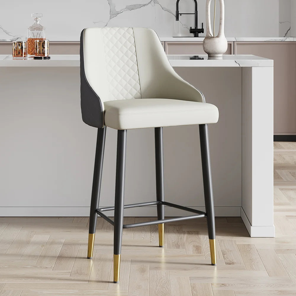 Gray Counter Stool with Footrest Upholstered PU Leather High Back&Arms