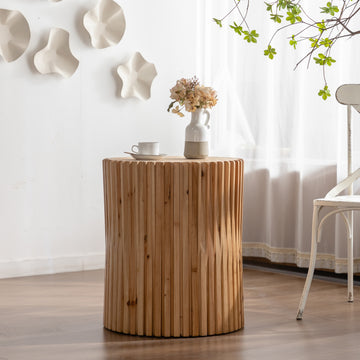 Retro Fashion Style Cylindrical Coffee Table with Vertical Texture Relief Design