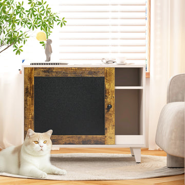 Modern Hidden Cat Litter Box Enclosure Furniture with Scratching Pad for Living Room