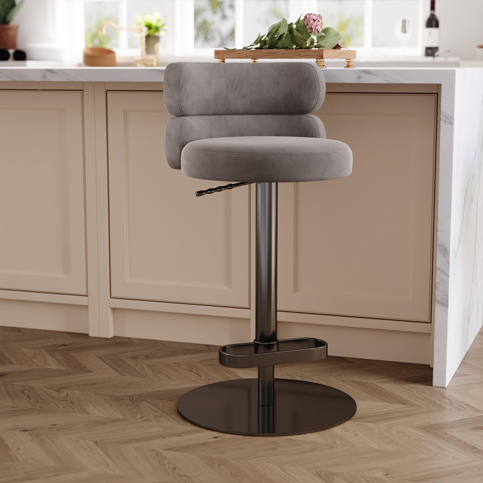 Modern Swivel Adjustable Height Kitchen Counter Bar Stools with Footrest for Living Room Dining Room